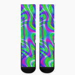 Neon Green Psychedelic Trippy Print Crew Socks