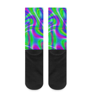 Neon Green Psychedelic Trippy Print Crew Socks