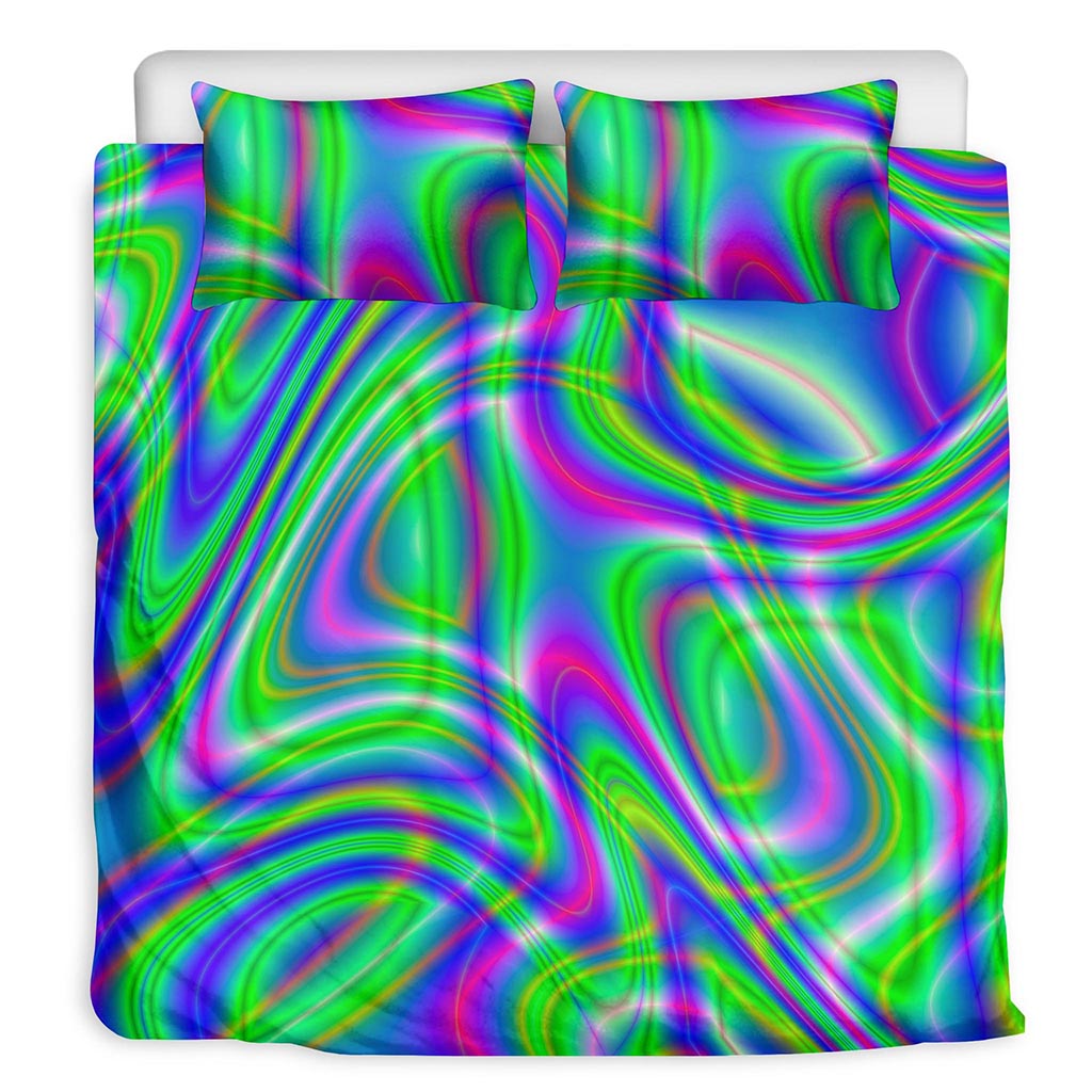 Neon Green Psychedelic Trippy Print Duvet Cover Bedding Set