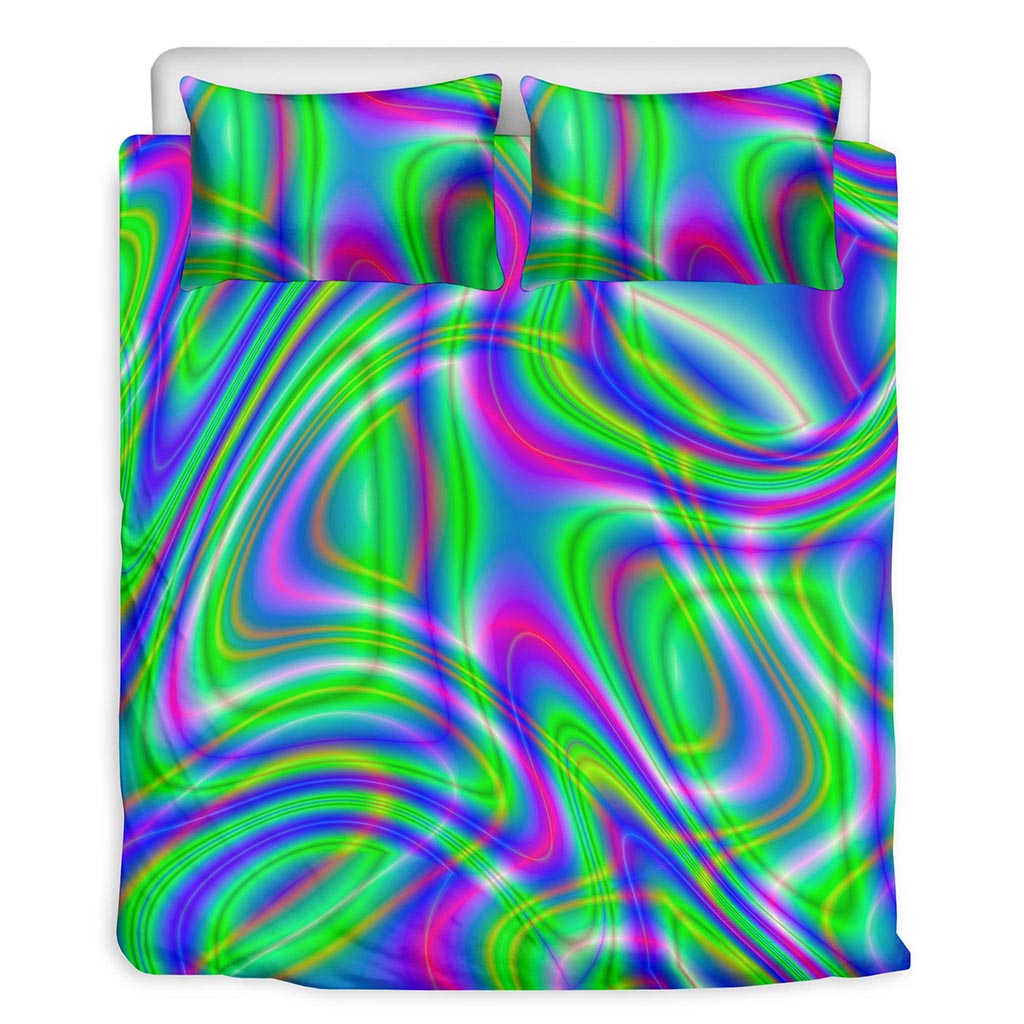 Neon Green Psychedelic Trippy Print Duvet Cover Bedding Set