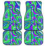 Neon Green Psychedelic Trippy Print Front and Back Car Floor Mats