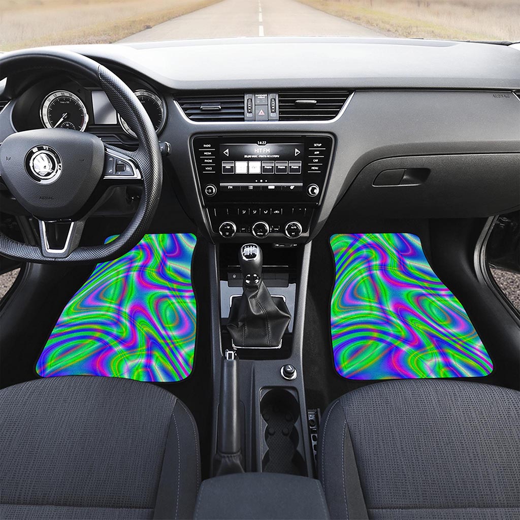 Neon Green Psychedelic Trippy Print Front and Back Car Floor Mats