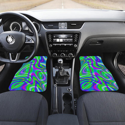 Neon Green Psychedelic Trippy Print Front and Back Car Floor Mats