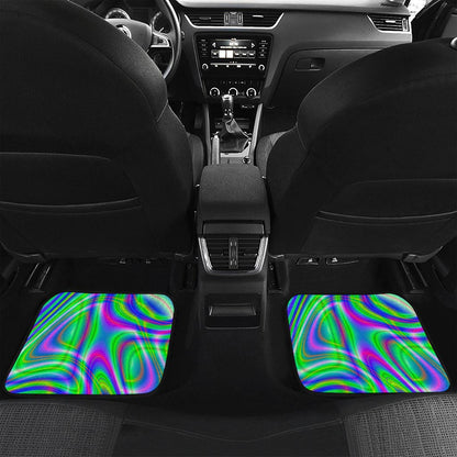 Neon Green Psychedelic Trippy Print Front and Back Car Floor Mats