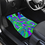 Neon Green Psychedelic Trippy Print Front and Back Car Floor Mats