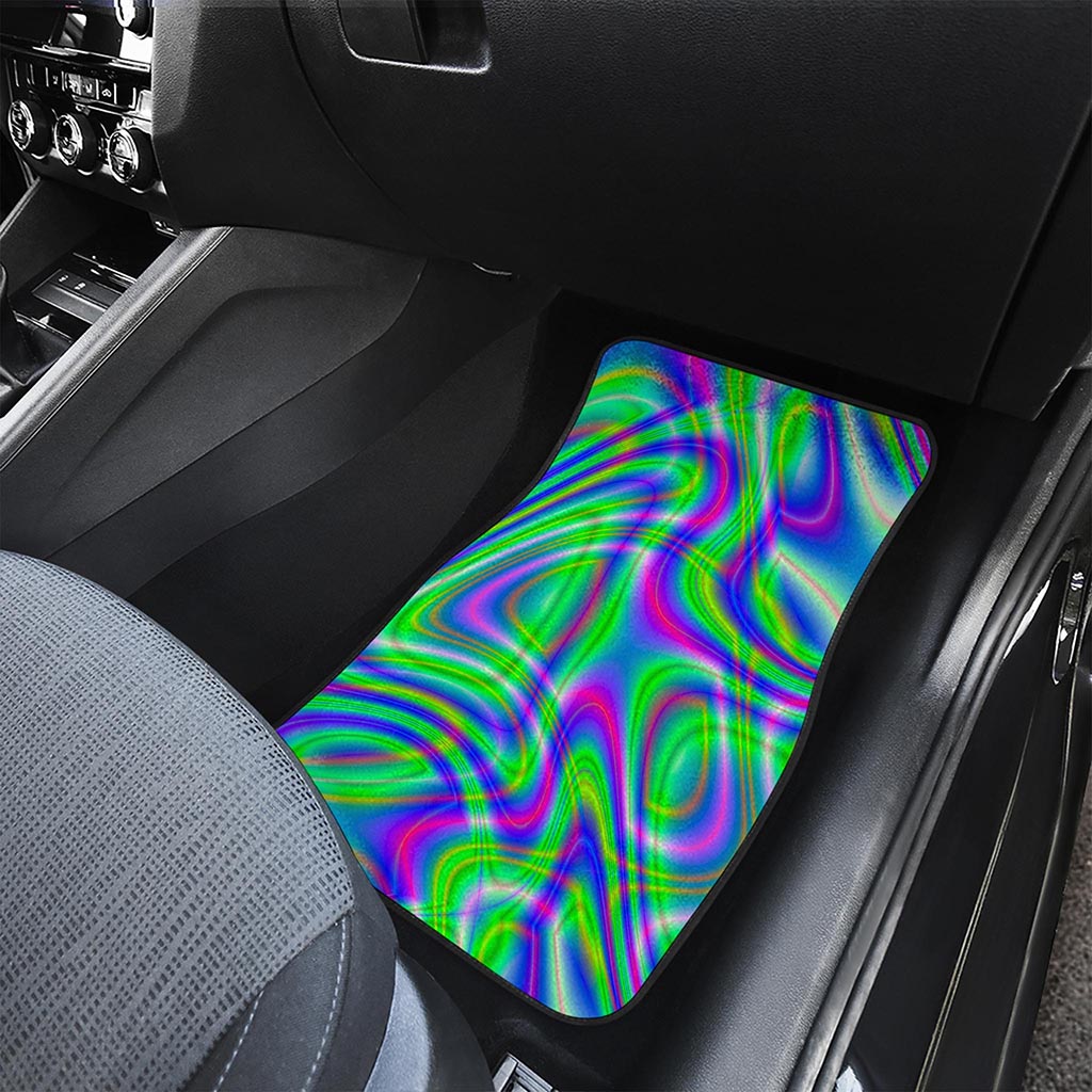 Neon Green Psychedelic Trippy Print Front and Back Car Floor Mats