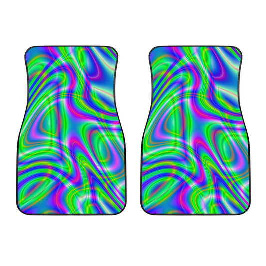 Neon Green Psychedelic Trippy Print Front Car Floor Mats
