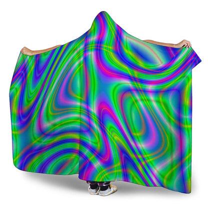 Neon Green Psychedelic Trippy Print Hooded Blanket