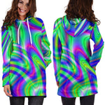Neon Green Psychedelic Trippy Print Hoodie Dress GearFrost