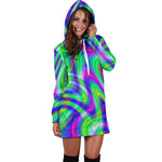 Neon Green Psychedelic Trippy Print Hoodie Dress GearFrost