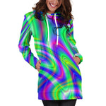 Neon Green Psychedelic Trippy Print Hoodie Dress GearFrost