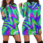 Neon Green Psychedelic Trippy Print Hoodie Dress GearFrost