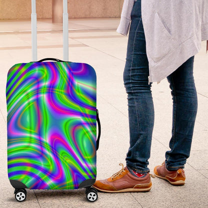 Neon Green Psychedelic Trippy Print Luggage Cover GearFrost