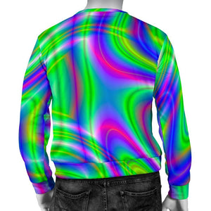 Neon Green Psychedelic Trippy Print Men's Crewneck Sweatshirt GearFrost