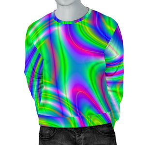 Neon Green Psychedelic Trippy Print Men's Crewneck Sweatshirt GearFrost