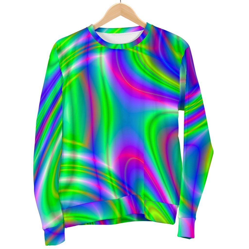 Neon Green Psychedelic Trippy Print Men's Crewneck Sweatshirt GearFrost