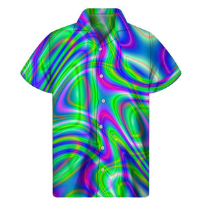 Neon Green Psychedelic Trippy Print Men's Short Sleeve Shirt