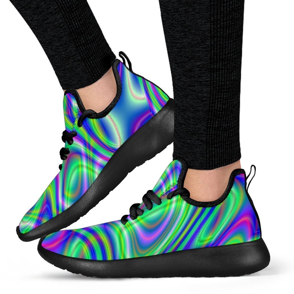 Neon Green Psychedelic Trippy Print Mesh Knit Shoes GearFrost