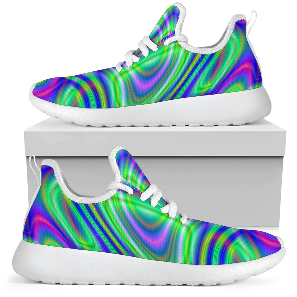 Neon Green Psychedelic Trippy Print Mesh Knit Shoes GearFrost