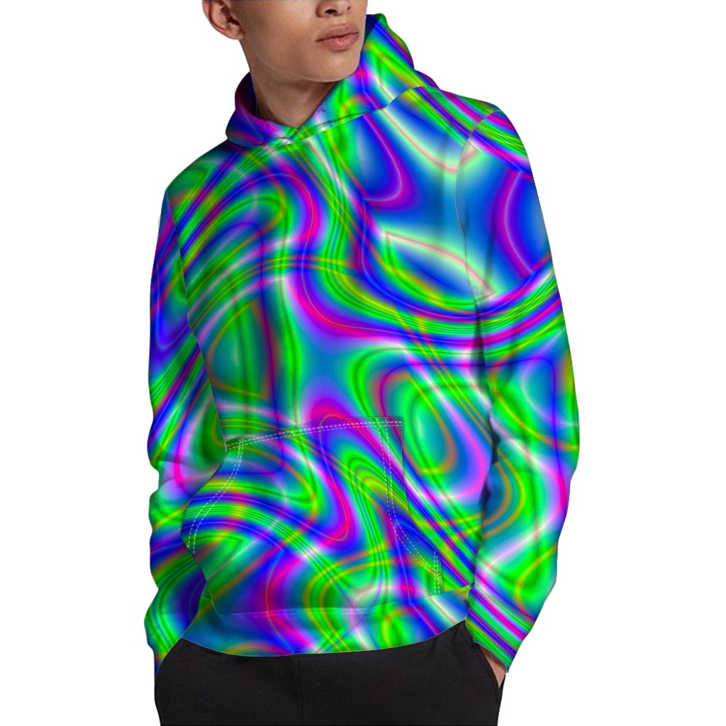 Neon Green Psychedelic Trippy Print Pullover Hoodie