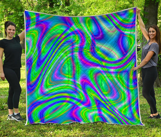 Neon Green Psychedelic Trippy Print Quilt