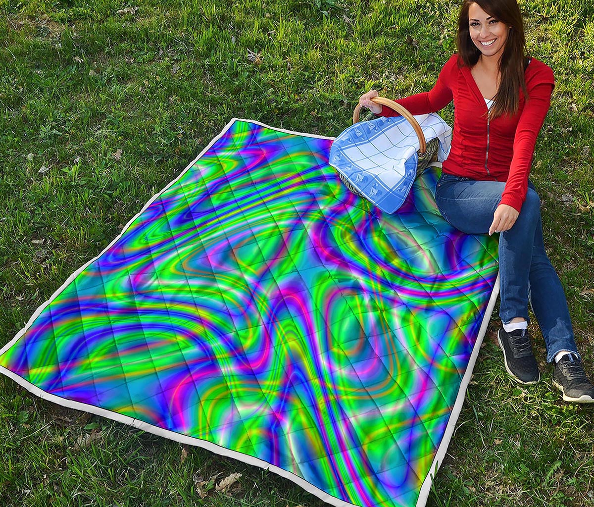 Neon Green Psychedelic Trippy Print Quilt