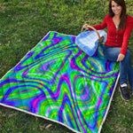Neon Green Psychedelic Trippy Print Quilt