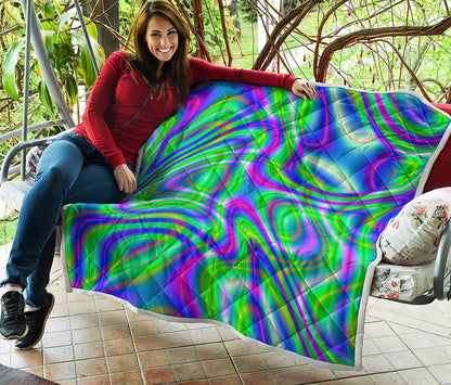 Neon Green Psychedelic Trippy Print Quilt