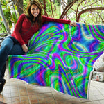 Neon Green Psychedelic Trippy Print Quilt