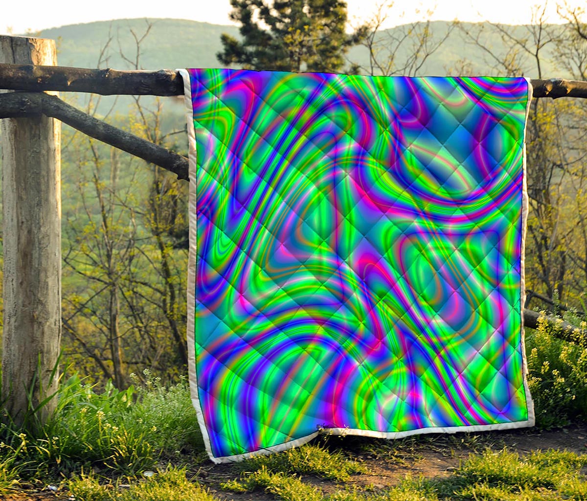 Neon Green Psychedelic Trippy Print Quilt