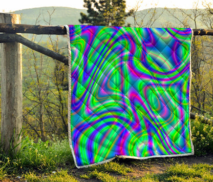 Neon Green Psychedelic Trippy Print Quilt