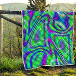 Neon Green Psychedelic Trippy Print Quilt