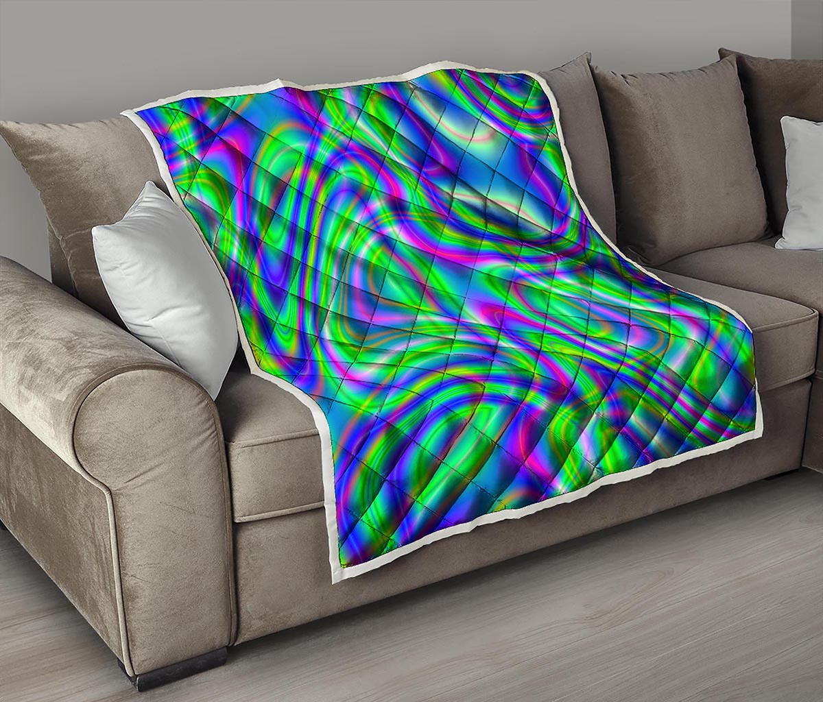 Neon Green Psychedelic Trippy Print Quilt