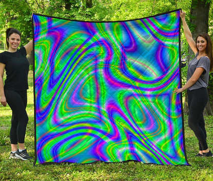 Neon Green Psychedelic Trippy Print Quilt