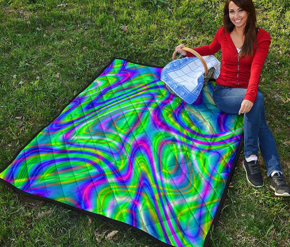 Neon Green Psychedelic Trippy Print Quilt