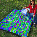 Neon Green Psychedelic Trippy Print Quilt