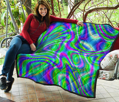 Neon Green Psychedelic Trippy Print Quilt