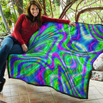 Neon Green Psychedelic Trippy Print Quilt