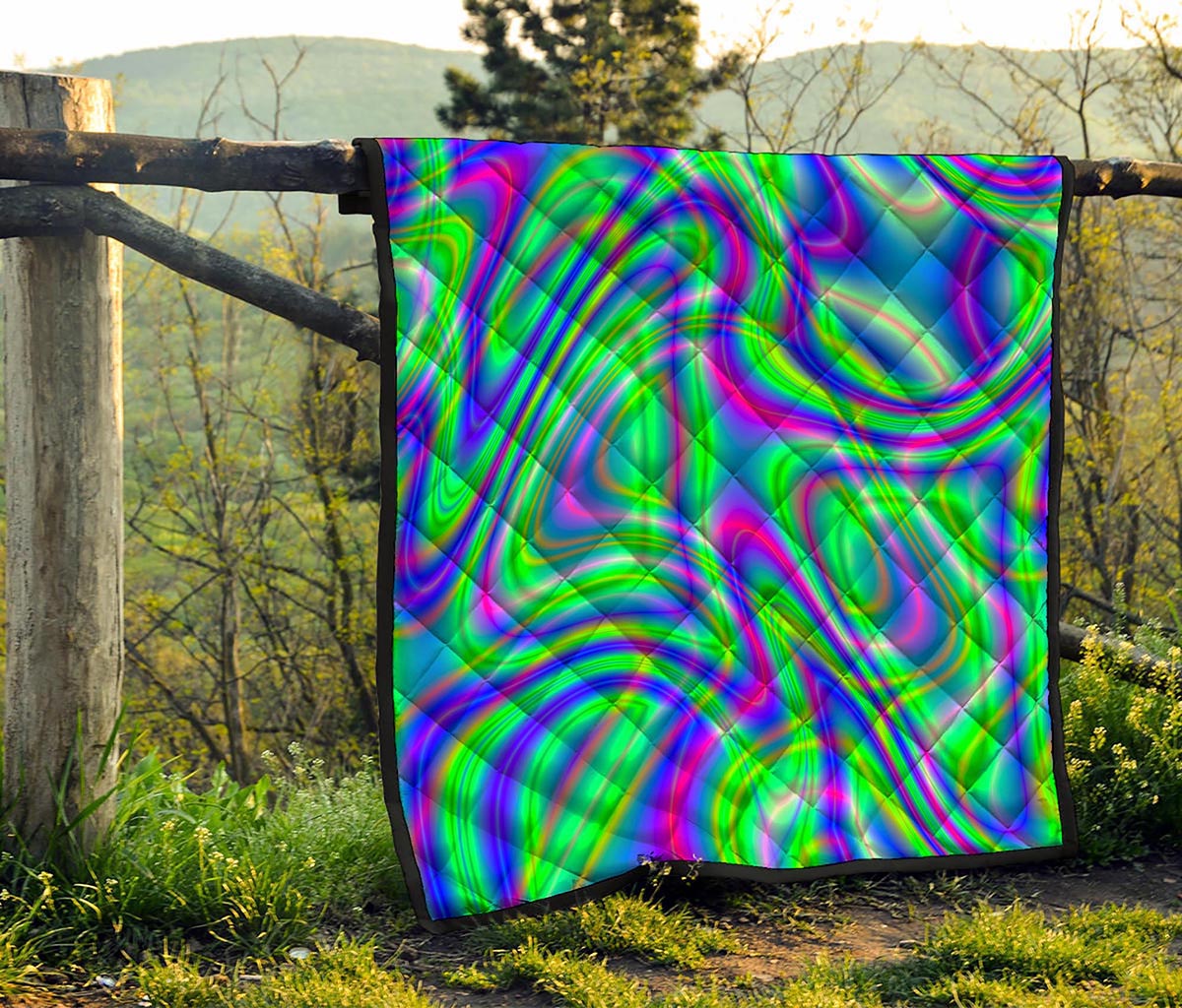 Neon Green Psychedelic Trippy Print Quilt