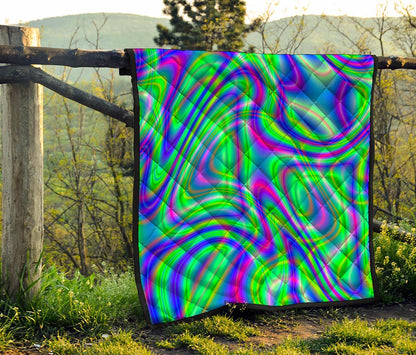 Neon Green Psychedelic Trippy Print Quilt