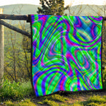 Neon Green Psychedelic Trippy Print Quilt