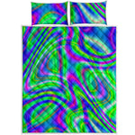 Neon Green Psychedelic Trippy Print Quilt Bed Set