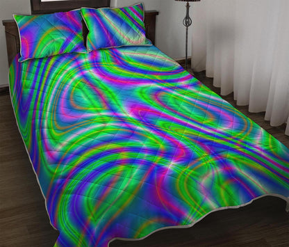 Neon Green Psychedelic Trippy Print Quilt Bed Set