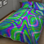 Neon Green Psychedelic Trippy Print Quilt Bed Set