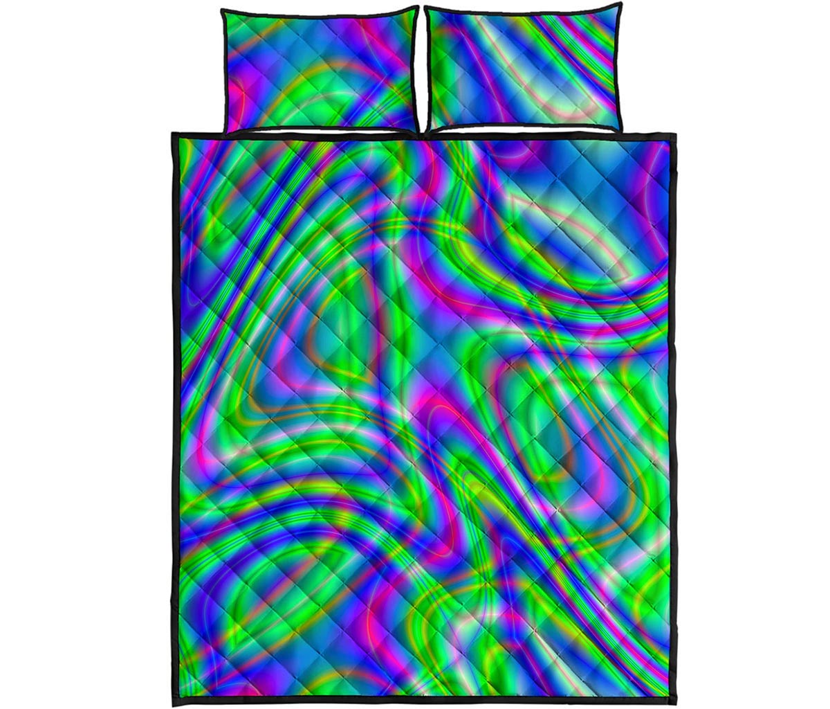 Neon Green Psychedelic Trippy Print Quilt Bed Set
