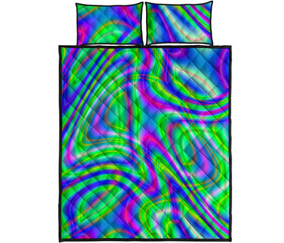 Neon Green Psychedelic Trippy Print Quilt Bed Set