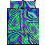 Neon Green Psychedelic Trippy Print Quilt Bed Set