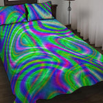 Neon Green Psychedelic Trippy Print Quilt Bed Set