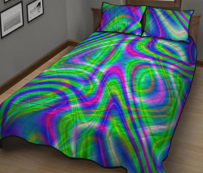 Neon Green Psychedelic Trippy Print Quilt Bed Set