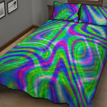 Neon Green Psychedelic Trippy Print Quilt Bed Set